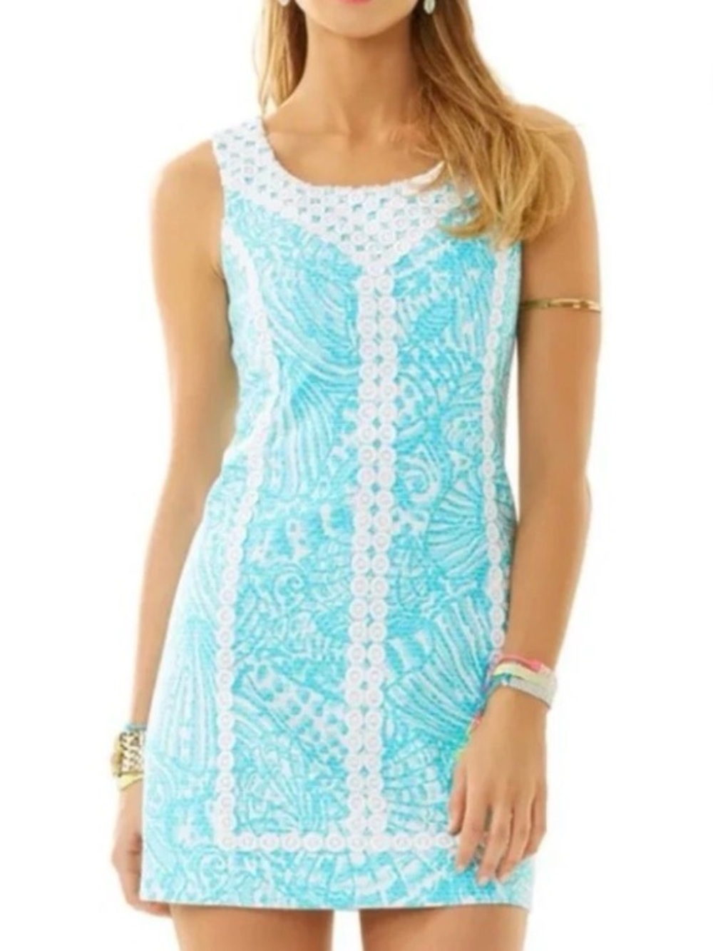 Lilly Pulitzer Aqua & White Lace-Trim Sleeveless Mini Dress